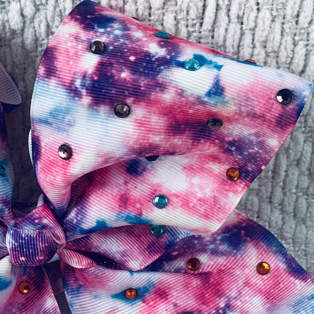 JoJo Siwa Hair Bow Girls Pink Galaxy Tie Dye Rhinestone Signature Heart Charm - Picture 4 of 7